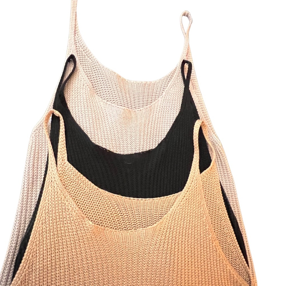 Knit, Scoop Neck, Camisole,  Tank Top - 3 Pack in Black, Khaki and Gray